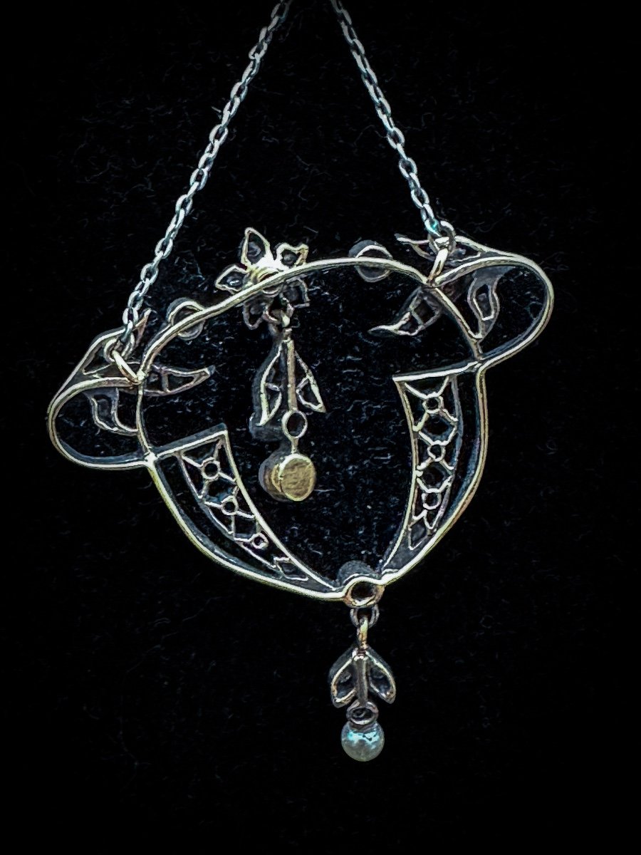 Collier En Argent Et Or, Serti De Diamants Taille Rose, époque Art Nouveau  Superbe Collier D’é-photo-2