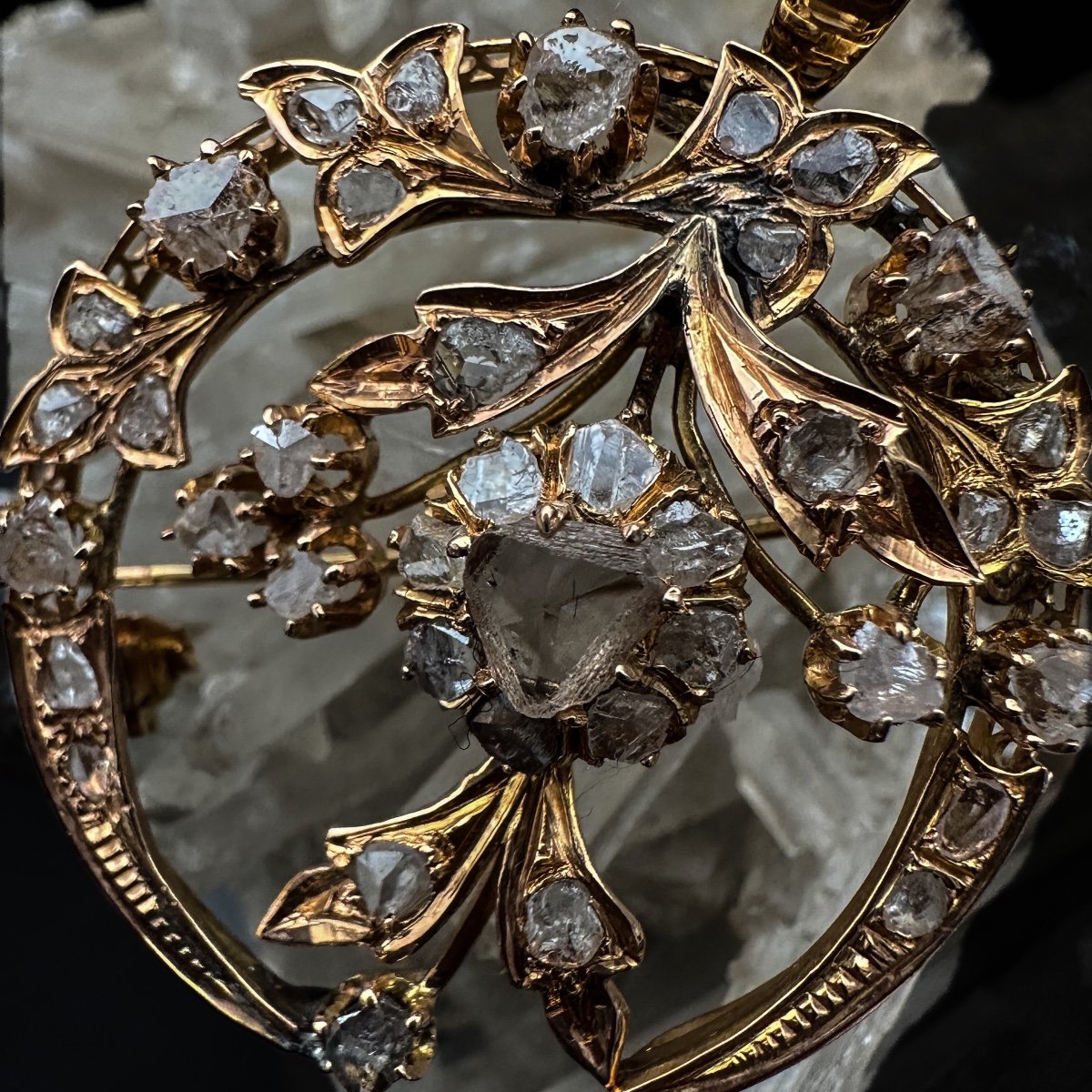 Broche-pendentif Belle époque En Or 18 Carats Et Diamants Taille Rose, Bijou De Cœur, Début XXe-photo-3