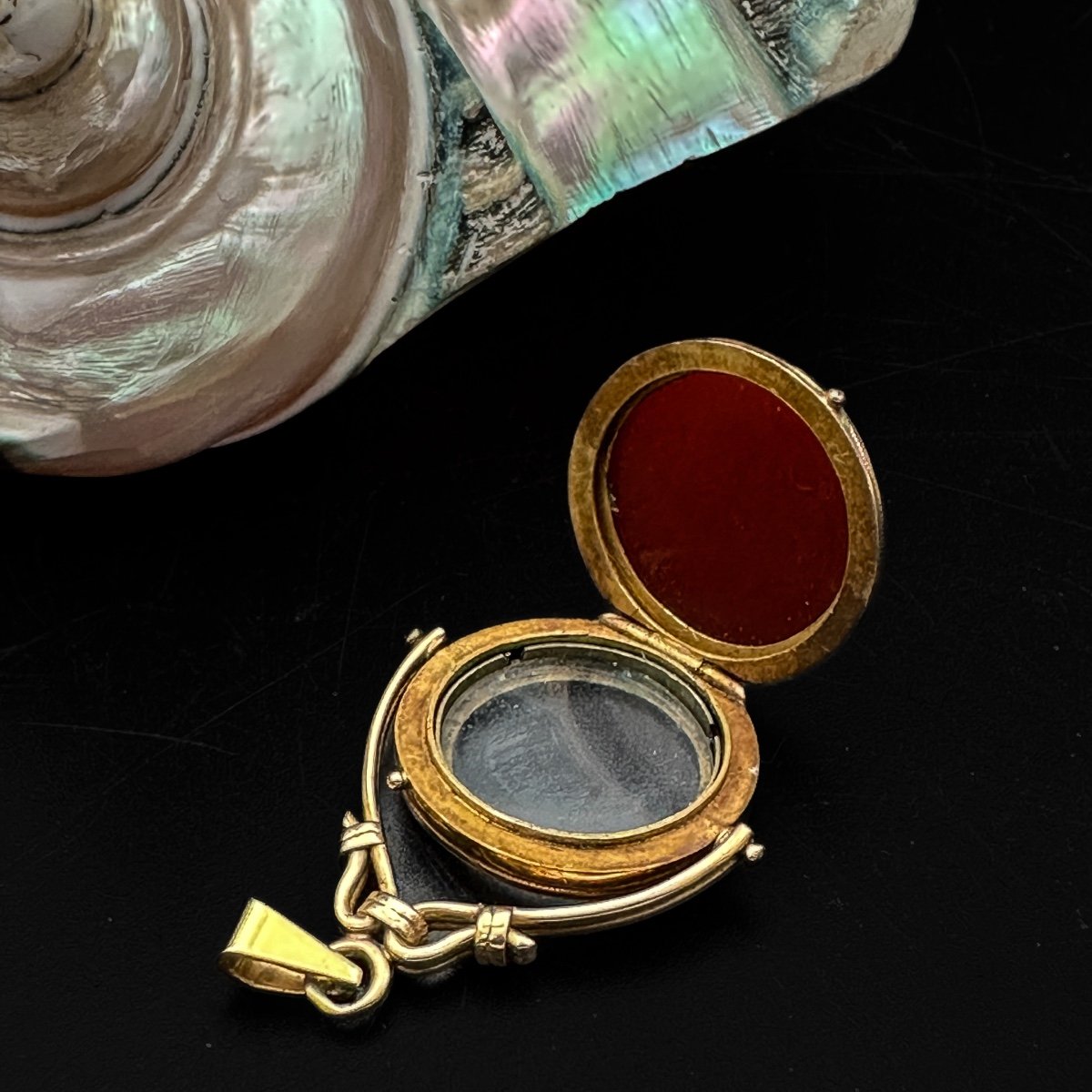 18 Carat Gold, Agate And Photo Holder Rotating Pendant, Late 19th - Early 20th Century  -photo-3