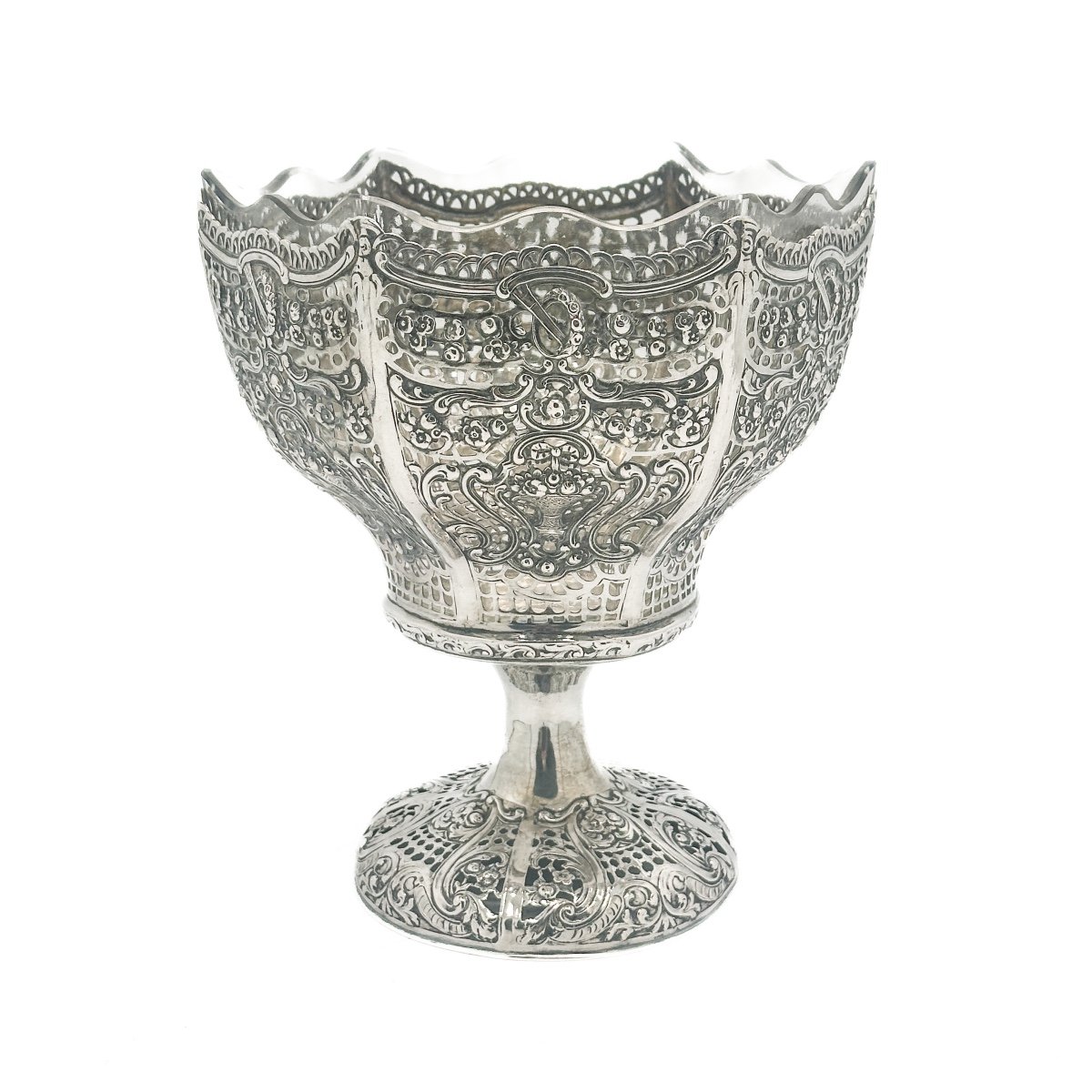 Centerpiece Cup In 800 Thousandths Silver And Crystal, German Rococo Style, Late 19th Century-photo-2