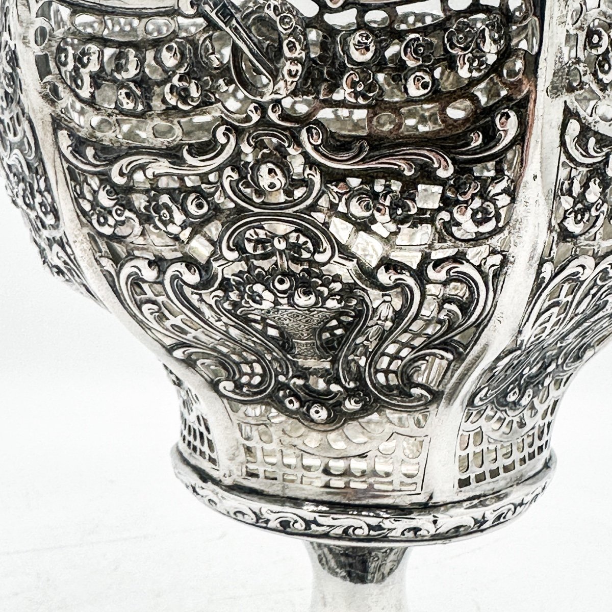 Centerpiece Cup In 800 Thousandths Silver And Crystal, German Rococo Style, Late 19th Century-photo-5