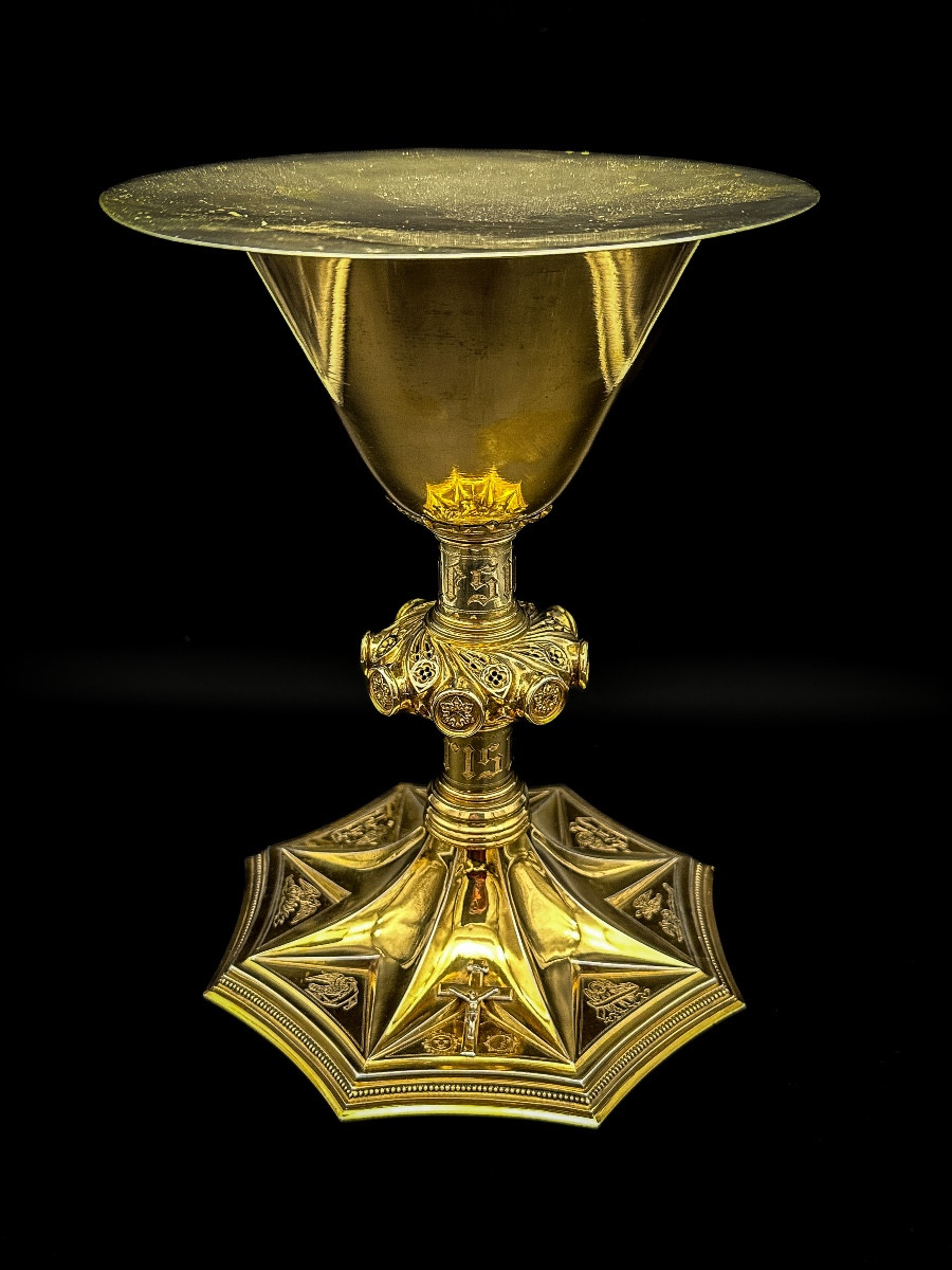  Neo-gothic Style Silver-gilt Chalice Decorated With Christian Iconographic Symbols, F