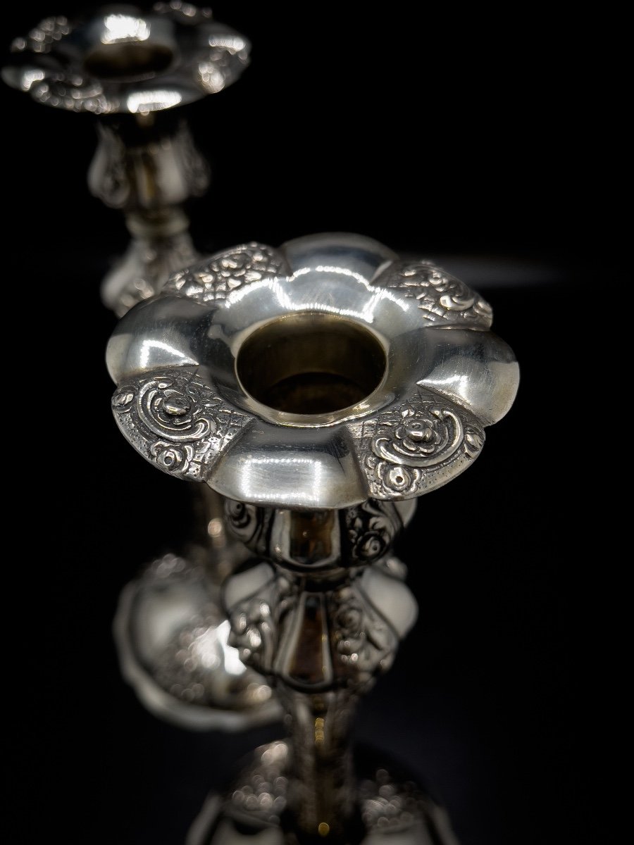 Pair Of Candlesticks In Sterling Silver 800/1000-photo-4