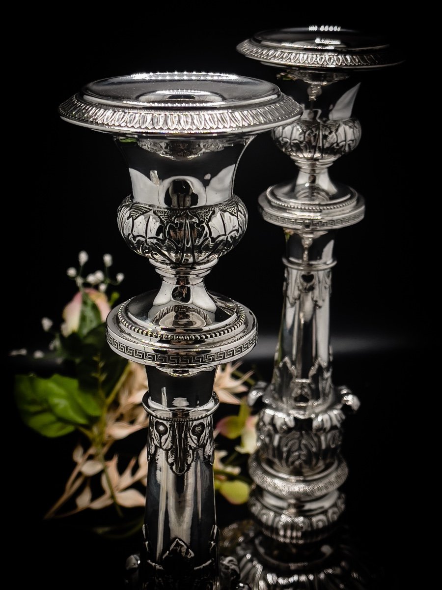 Pair Of Candlesticks In Sterling Silver Italy-photo-3