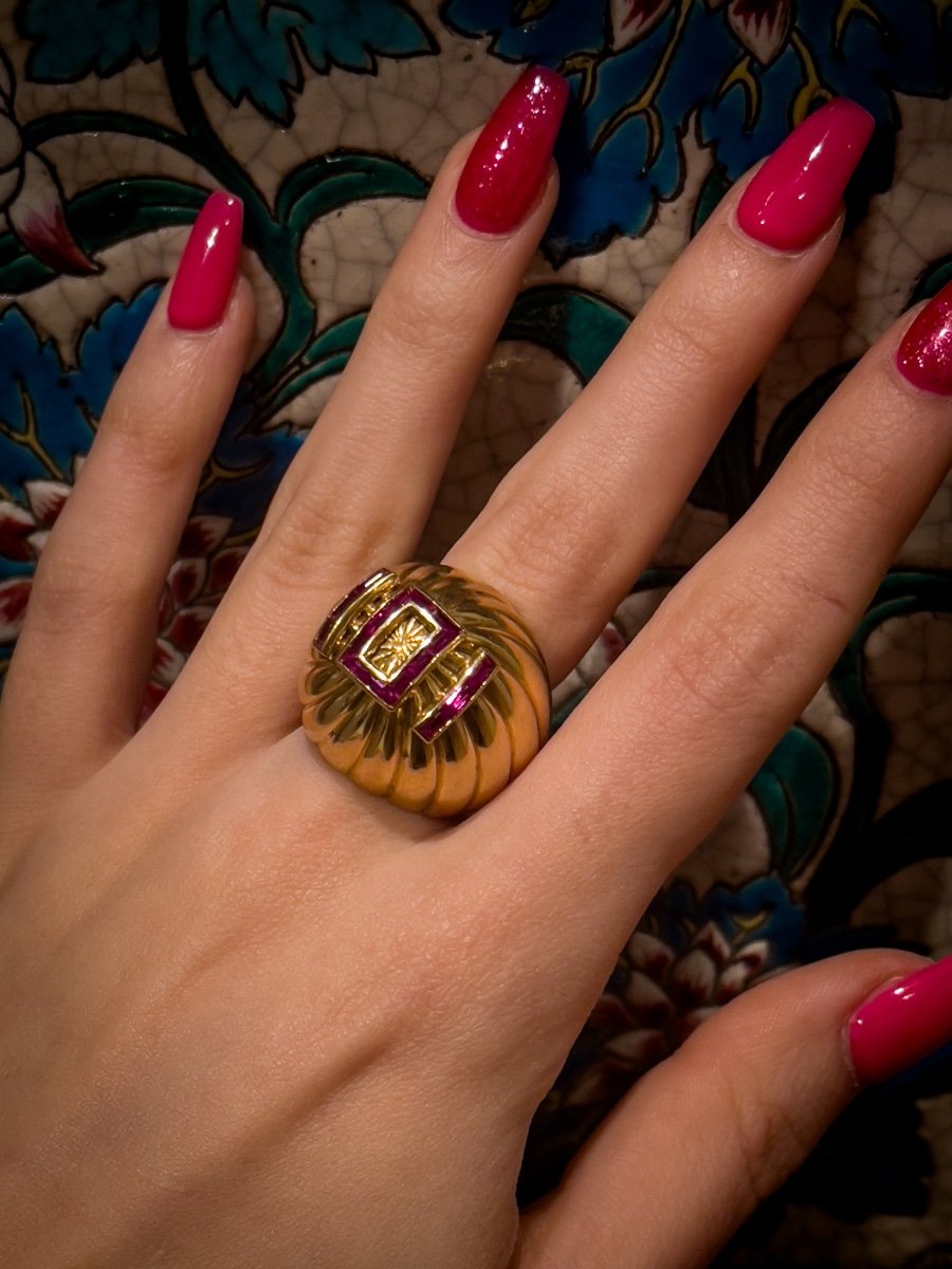 18 K Gold "esoteric" Ring Set With Rubies-photo-3