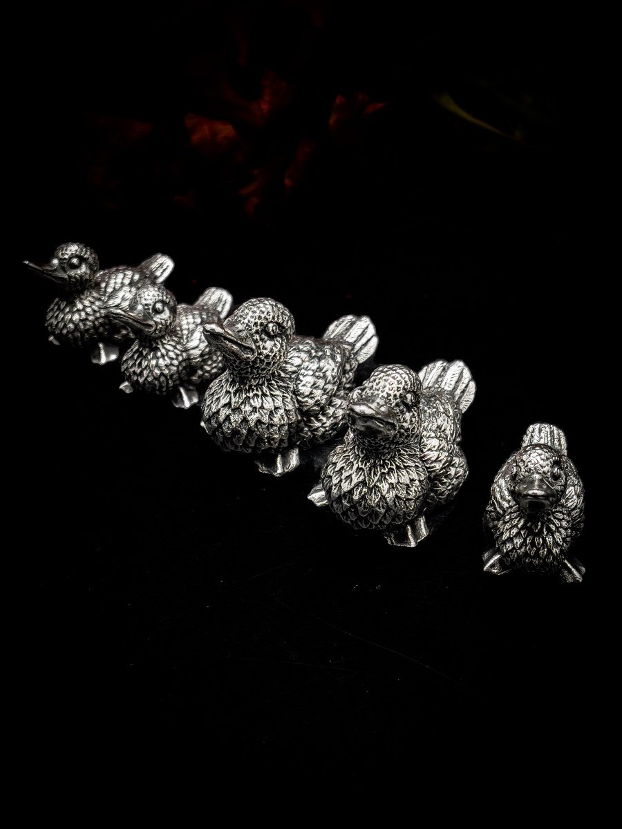 Family Of Ducks In Cast Silver 835/1000-photo-2