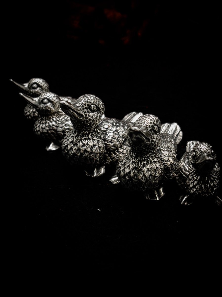 Family Of Ducks In Cast Silver 835/1000-photo-3