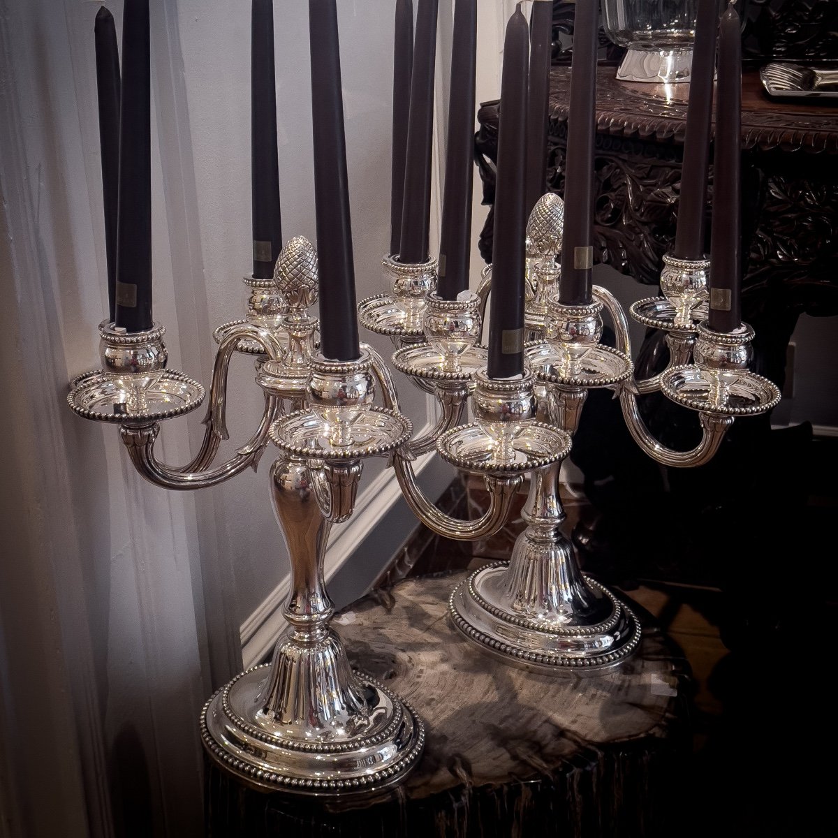 Elegant Pair Of Candelabra In Sterling Silver