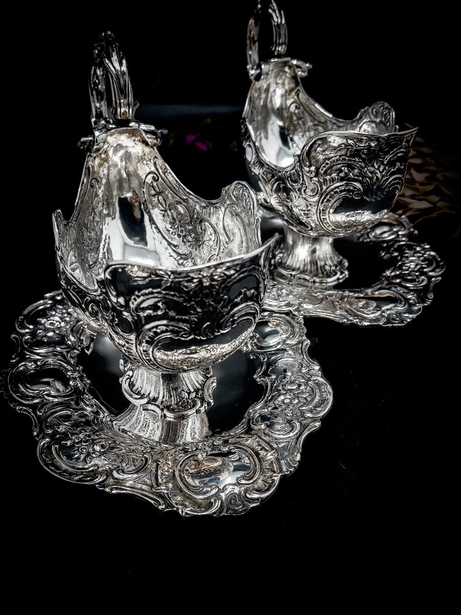 Paire De Saucière Rocaille en Argent Massif 800/1000-photo-1