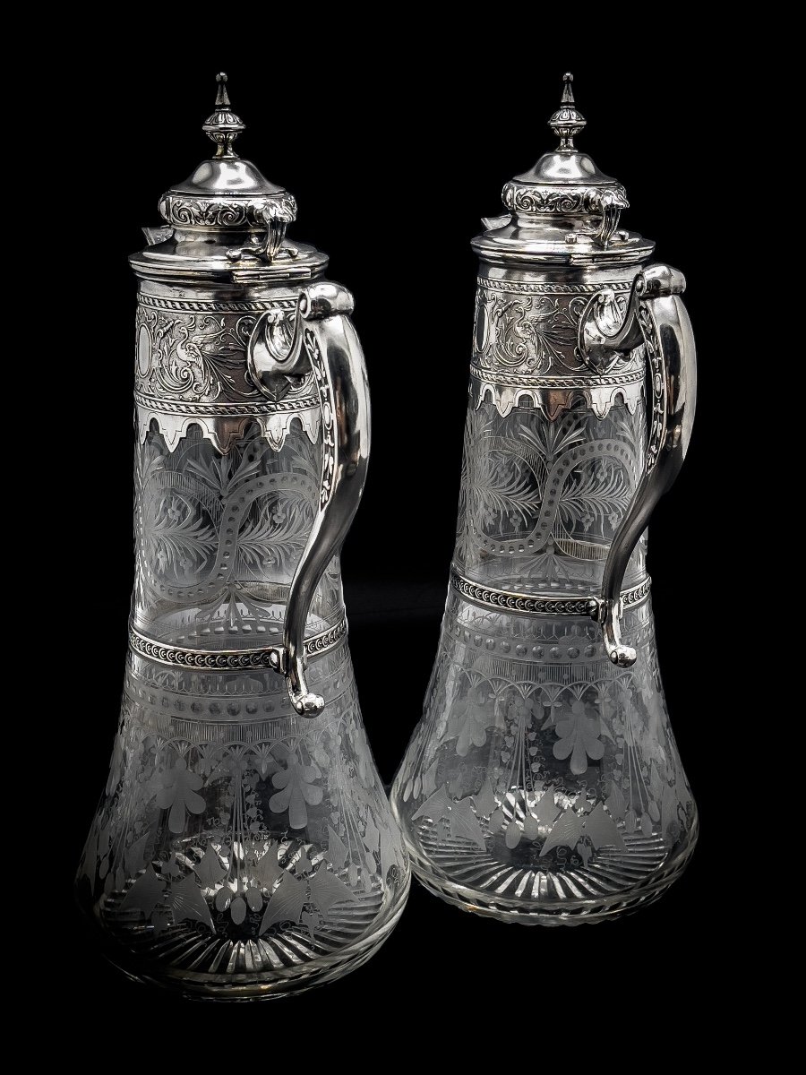 Paire De Carafes En Cristal Et Argent Massif-photo-1