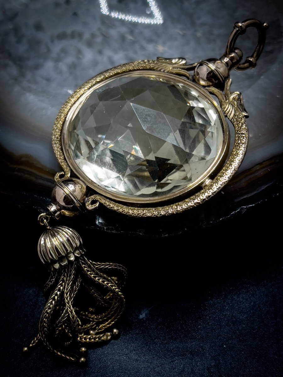 Spectaculaire Pendentif Napoléon III, sertie d’une impressionnante citrine-photo-3