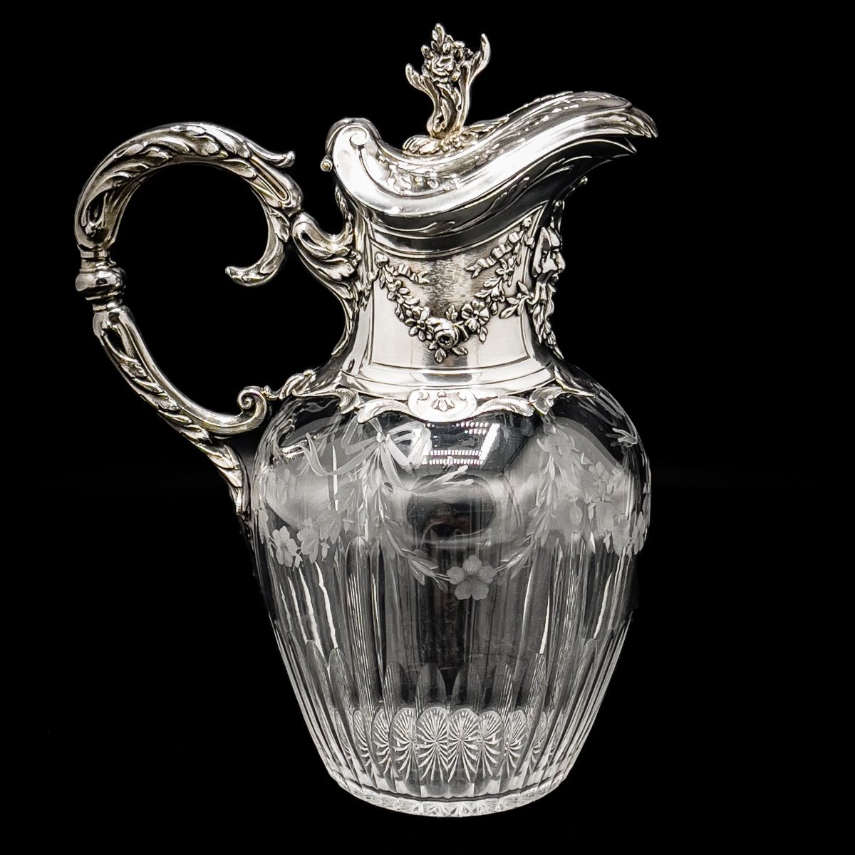 Carafe à Vin En Cristal Et Argent Massif 950/1000