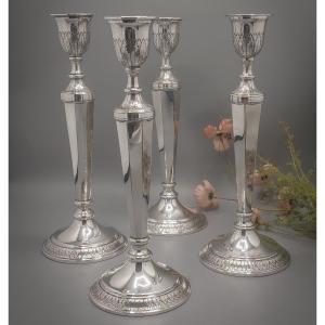 Albert Charlent, Set Of 4 Empire-style Torches In Solid Silver