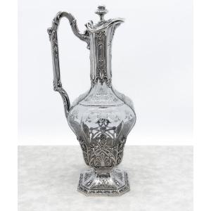 Victor Boivin, Carafe à Vin En Cristal Taillé Et Argent