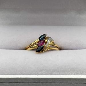 Marquise Sapphires And Ruby And Diamond Ring