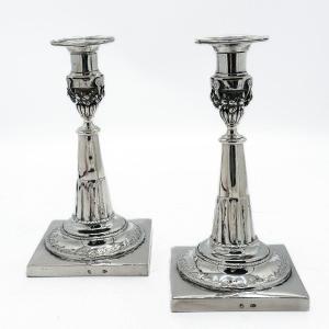  Augsburg 1790 By Johann Gottlieb, Pair Of Solid Silver Candlesticks