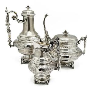 3 Piece Sterling Silver Service 1 And Title. French Work By Ferry, Napoleon III Period.