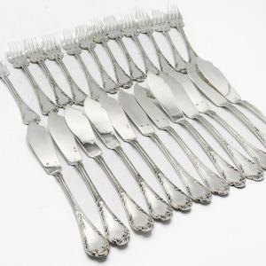 Fish Cutlery For 12 People In 800/1000 Sterling Silver.  