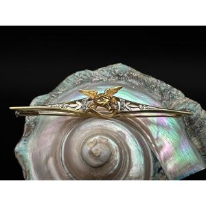  Broche Barrette Simulant Un Griffon , La Broche Est Sertie De Diamants Taille Rose 