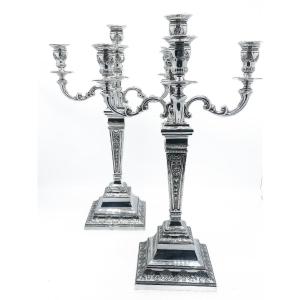 Paire De Grands Candélabres En Argent Massif 835/1000