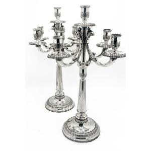 Pair Of Candelabra In Solid Silver 916/1000