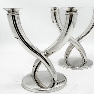 Gio Ponti, Christofle Pair Of Candlesticks 