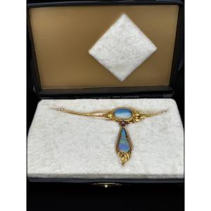 Unique Gold Opal Artist Brooch “blue Hope”