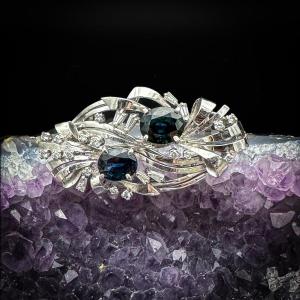 Vintage Platinum Brooch, Natural Sapphires