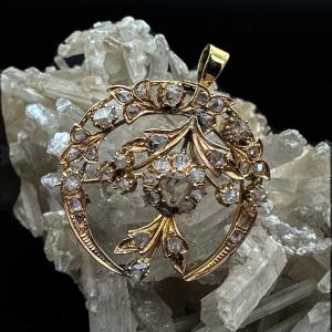 Belle Epoque Brooch-pendant In 18 Carat Gold And Rose-cut Diamonds, Heart Jewel, Early 20th Century