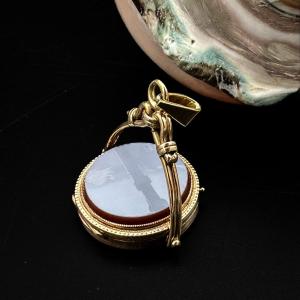 Pendentif Tournant En Or 18 Carats, Agate Et Porte-photo, Fin XIXe - Début XXe  