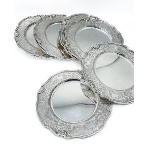 Série De 12 Assiettes à Dessert En Argent Massif – Style Régence Louis XIV – Orfèvre Altenloh, 