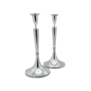 Pair Of 800 Thousandths Silver Candlesticks, Austro-hungarian Empire, Circa 1920 – “trumpet” Model