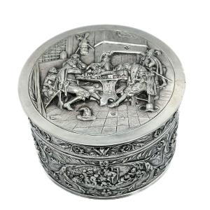 Sterling Silver Biscuit Tin, Early 20th Century Dutch Work  