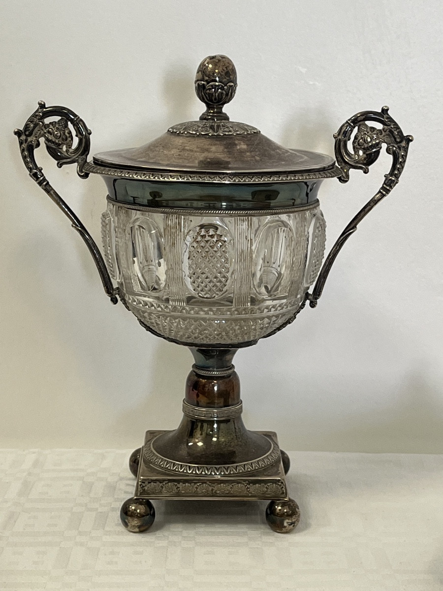 Sterling Silver And Crystal Caviar Pot