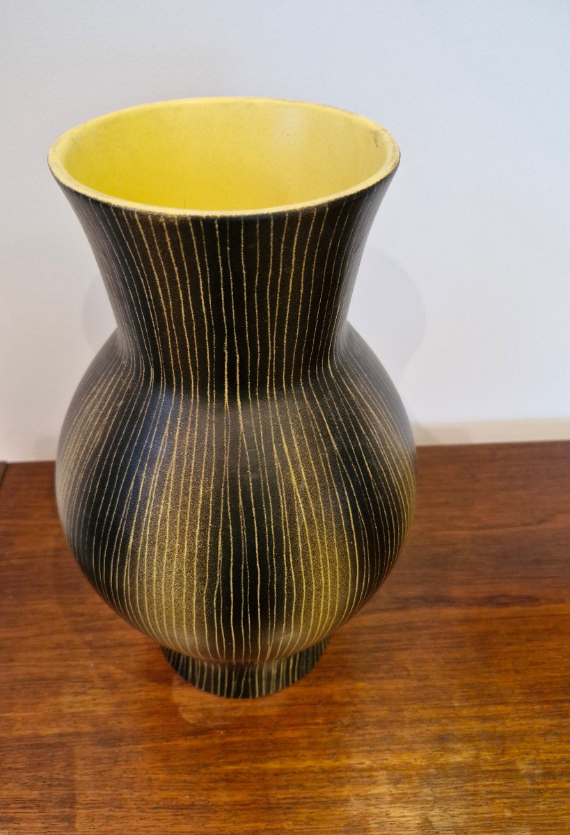 Vase Saint Clément en céramique jaune et noir années 50-photo-2