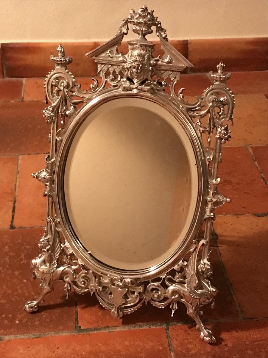 Toilet Mirror In Silvered Bronze Circa 1870
