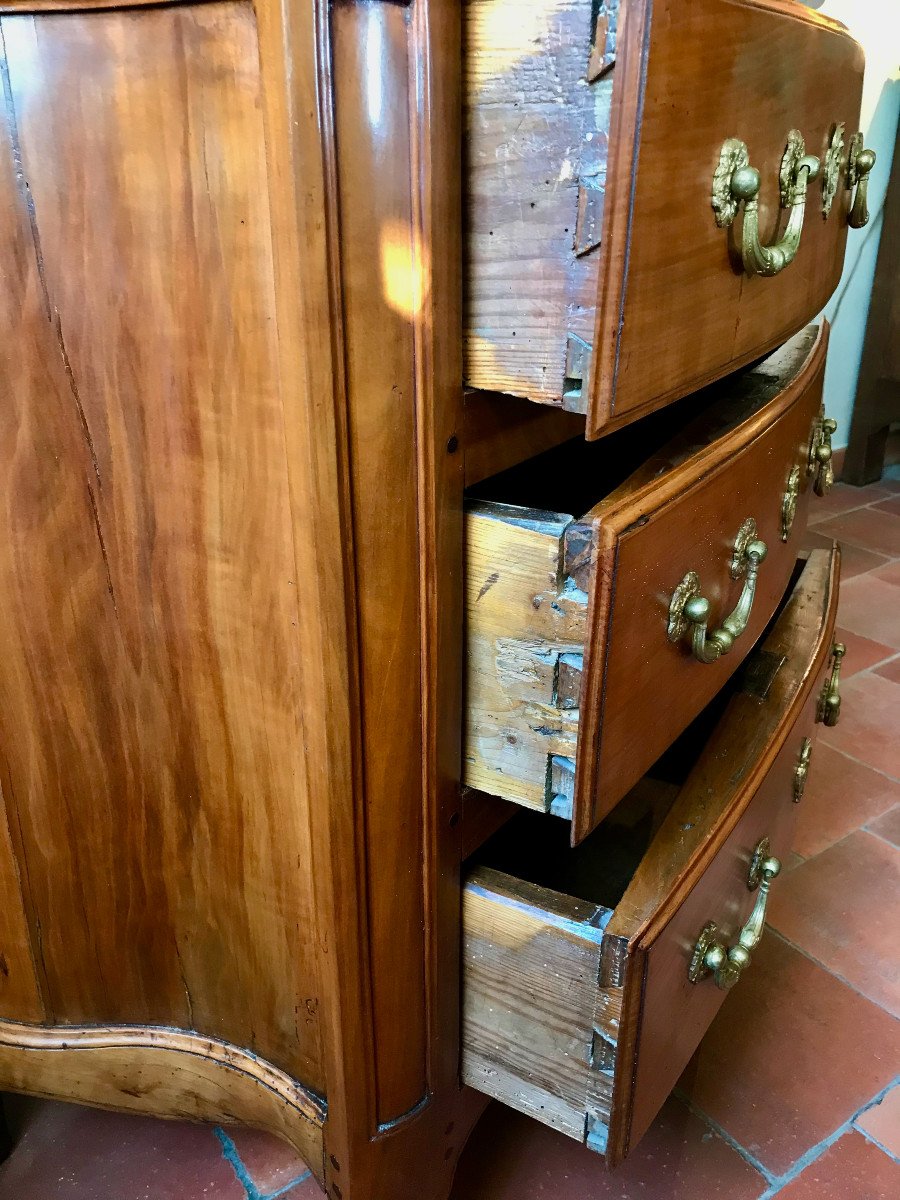 Small Chest Of Drawers Cherry Wood Louis 15 Period Curved Three Sides 18th-photo-6