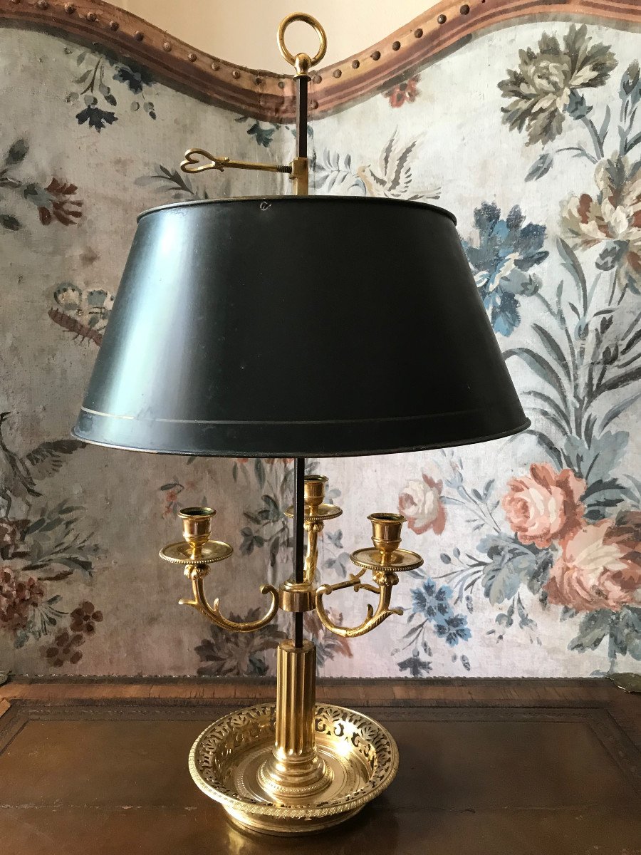 Lampe Bouillotte Bronze Doré Et Tôle Début XIXe-photo-7