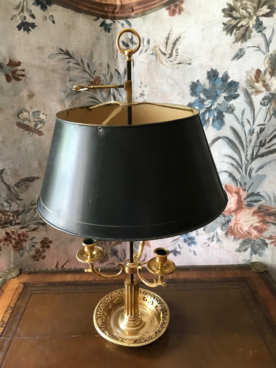 Lampe Bouillotte Bronze Doré Et Tôle Début XIXe-photo-8