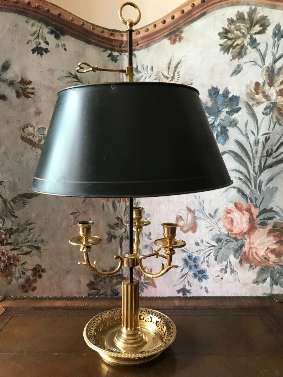 Lampe Bouillotte Bronze Doré Et Tôle Début XIXe