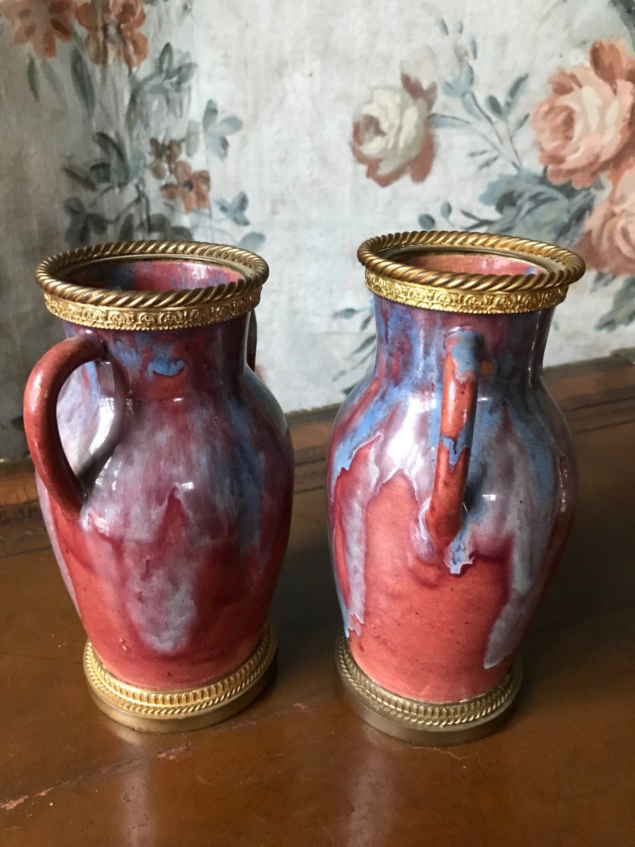 Pair Of Ceramic Mounted Vases Signed Cab Bordeaux 20th Century-photo-3