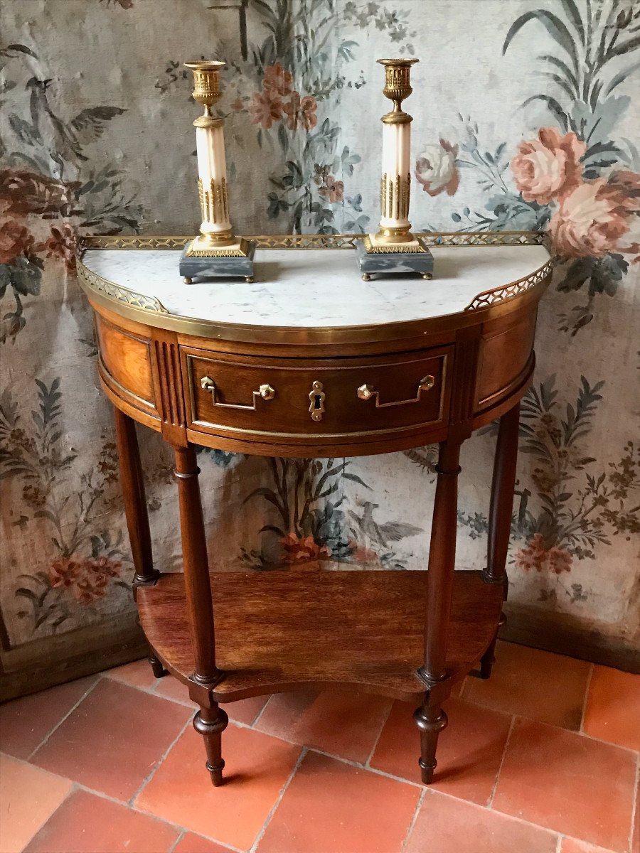 Petite Console Demi-Lune époque Louis XVI Acajou XVIIIe-photo-2