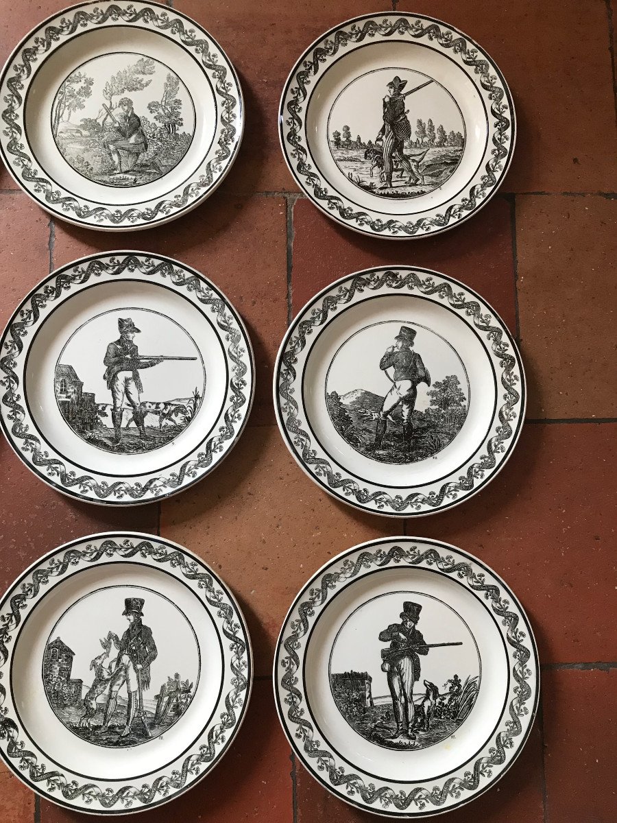 Set Of 12 Creil Hunting Plates, Early 19th Century-photo-3