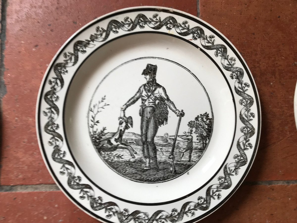 Set Of 12 Creil Hunting Plates, Early 19th Century-photo-4