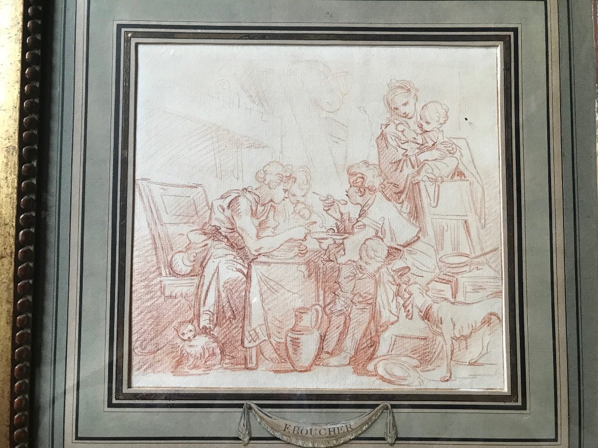 Dessin Sanguine Par François Boucher Signé XVIIIe-photo-1