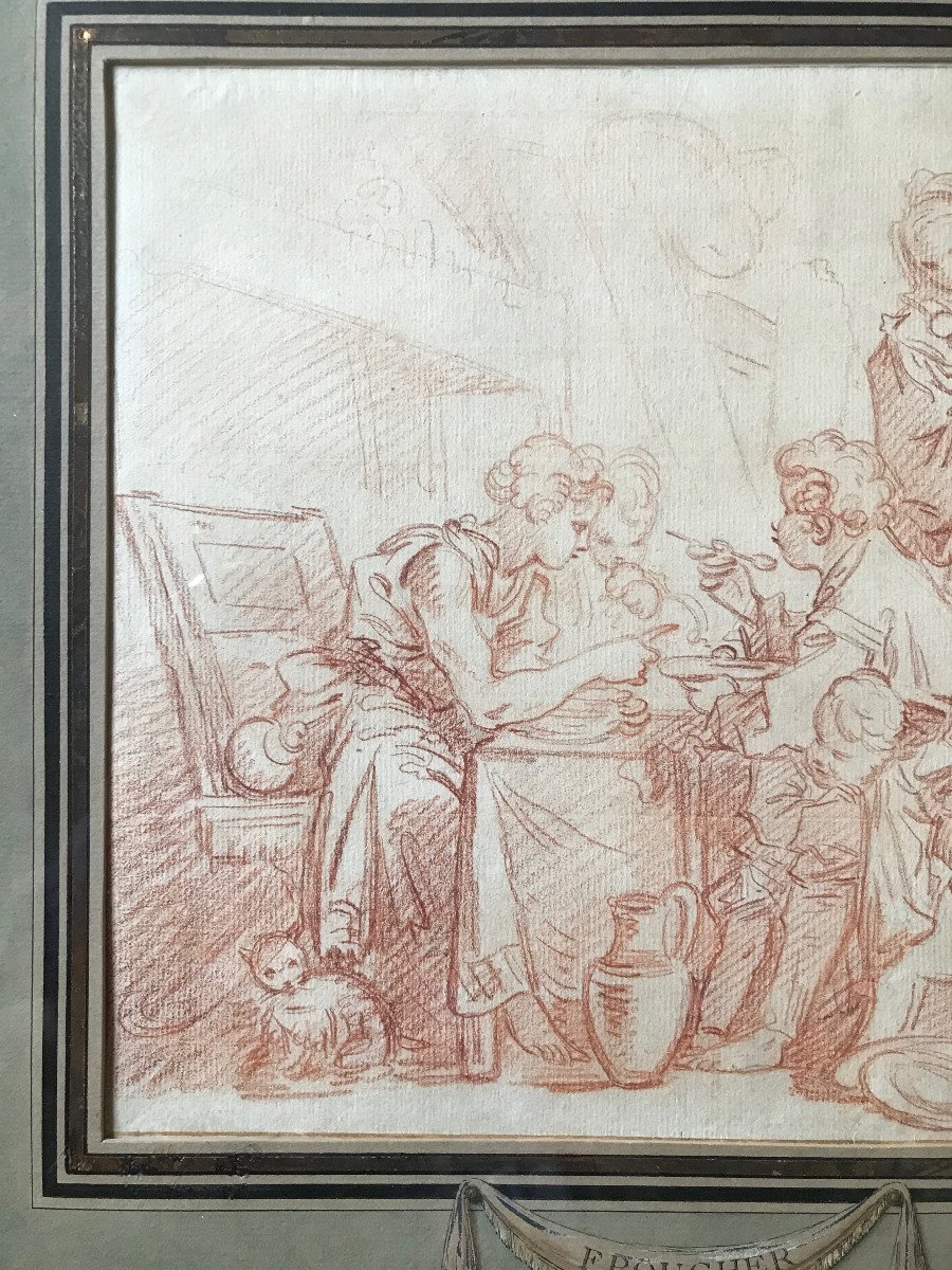 Dessin Sanguine Par François Boucher Signé XVIIIe-photo-4