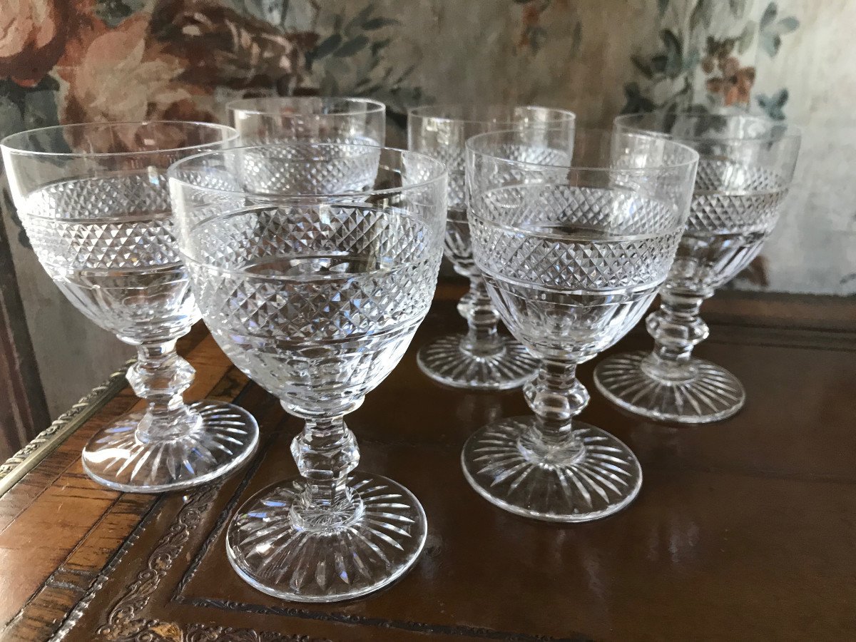 Suite De 6 Verres à Eau Ou à Vin Modèle Trianon Cristal Saint Louis-photo-3