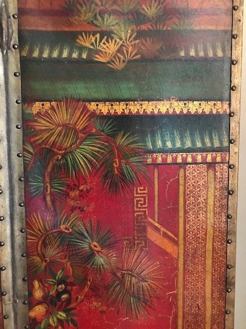 Chinoiserie Painted Canvas Screen 19th-photo-5