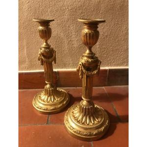 Pair Of Louis 16 Style Gilt Bronze Candlesticks