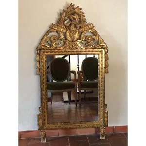 Large Gilded Wood Mirror Louis 16 Period Late 18th Century